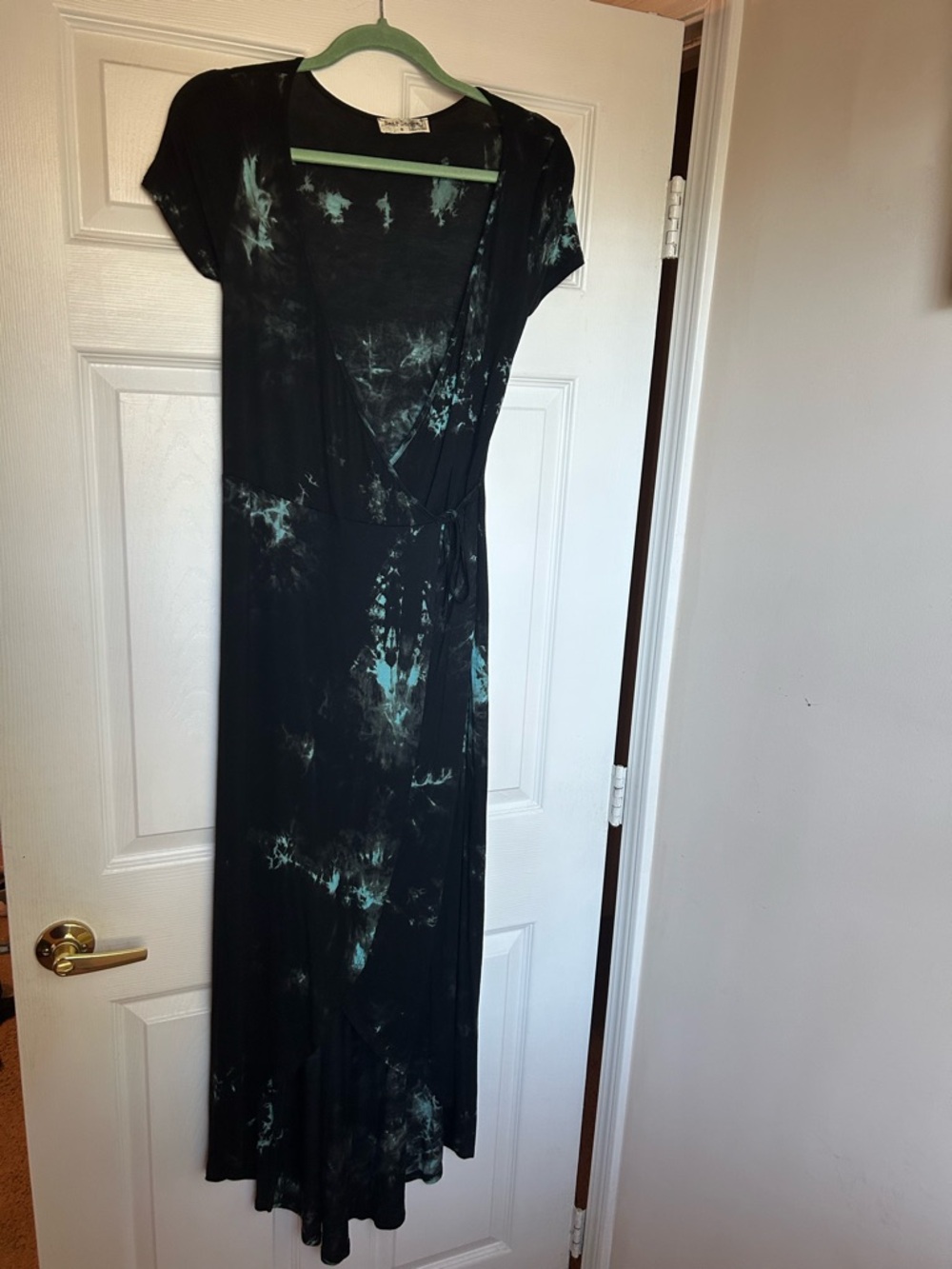 Bear Dance Black Wrap Maxi Dress with Teal Accents